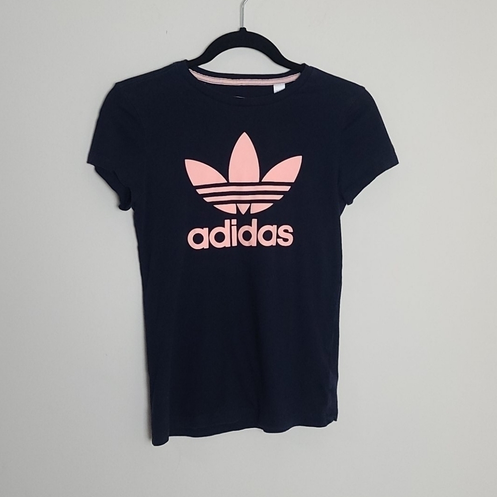 Adidas navy and pink short sleeve t-shirt